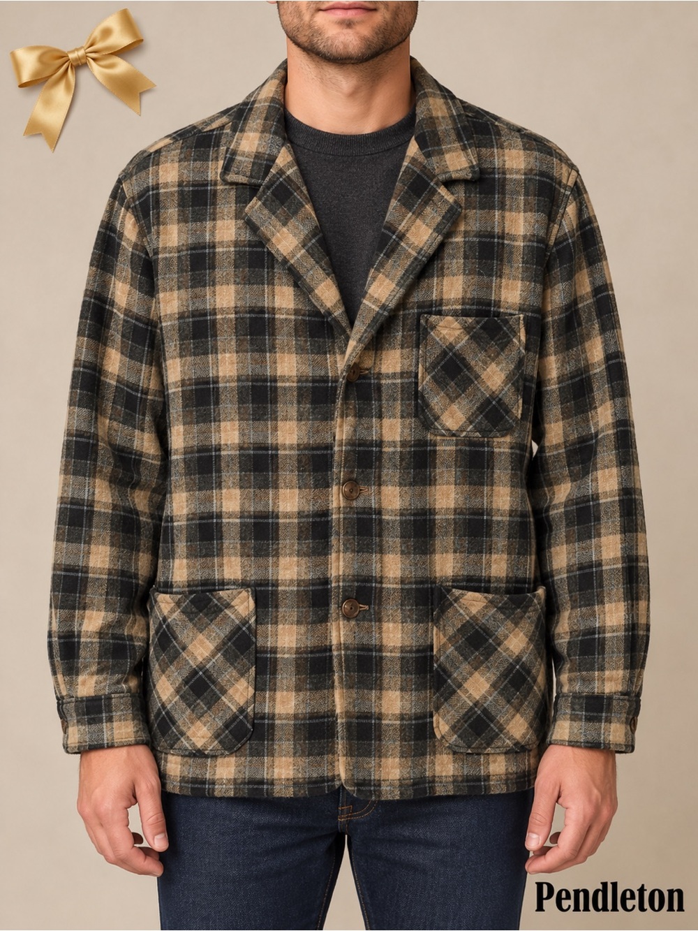 Vintage Pendleton 100% Virgin Wool Chore Jacket 3-Pocket Black Brown L